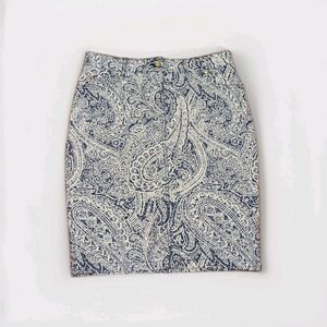 J. MCLAUGHLIN Josette Denim Pencil Skirt Blue & White Paisley Pattern Size 0